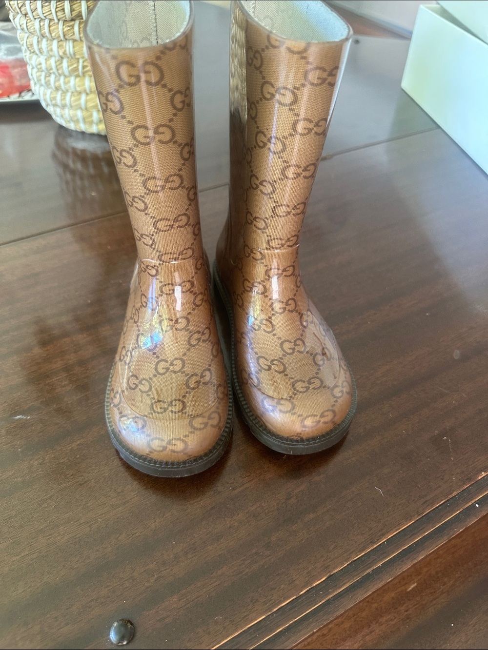 Designer-Gucci Kids Brown Logo Rain Boots